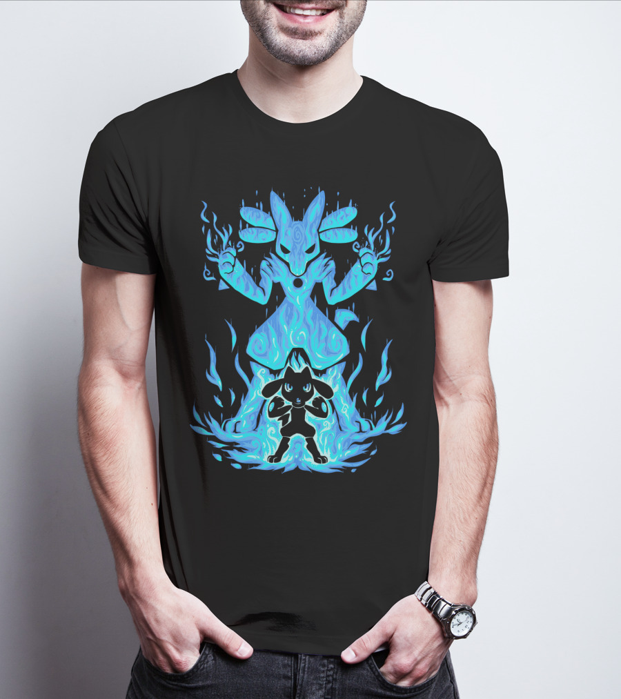 EVOLUTION POKEMON LUCARIO RIOLU AURA FLAMES T-Shirt
