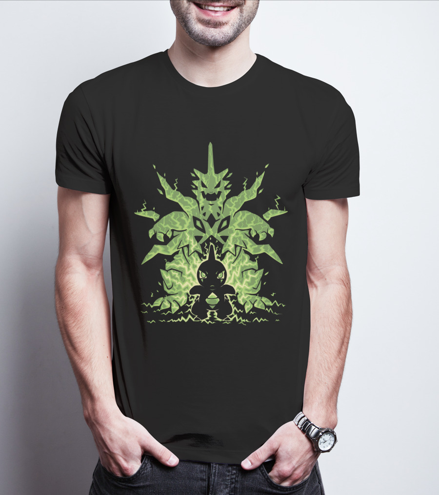 EVOLUTION POKEMON MEGA TYRANITAR LARVITAR LIGHTNING TRANSFORMATION T-Shirt