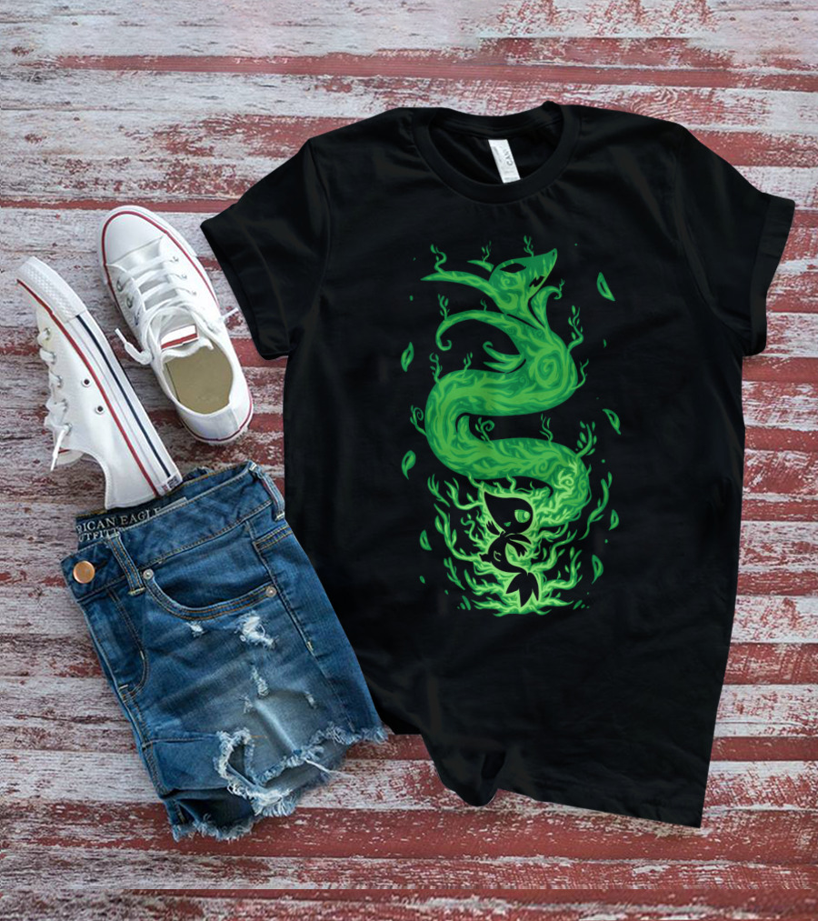 EVOLUTION POKEMON SERPERIOR COILED GREEN FLAMES WITH LEAVES T-Shirt