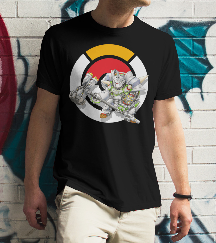 POKEMON X OVERWATCH CHESNAUGHT REINHARDT CROSSOVER BATTLE ARMOR T-Shirt