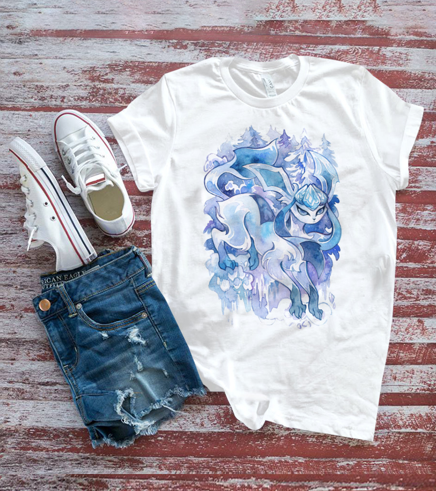 WATERCOLOR POKEMON GLACEON SNOWY FOREST BACKGROUND T-Shirt