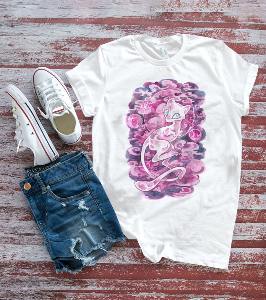WATERCOLOR POKEMON MEW PURPLE SWIRLS AND ORBS T-Shirt