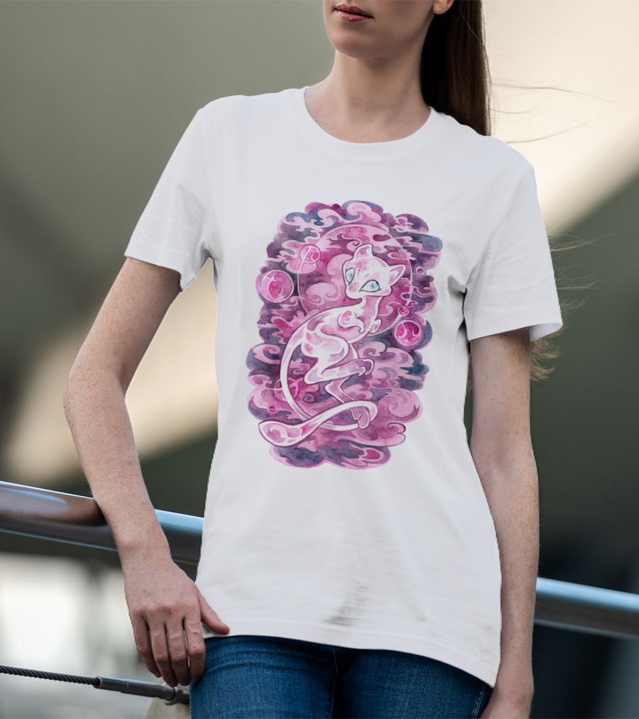 WATERCOLOR POKEMON MEW PURPLE SWIRLS AND ORBS T-Shirt
