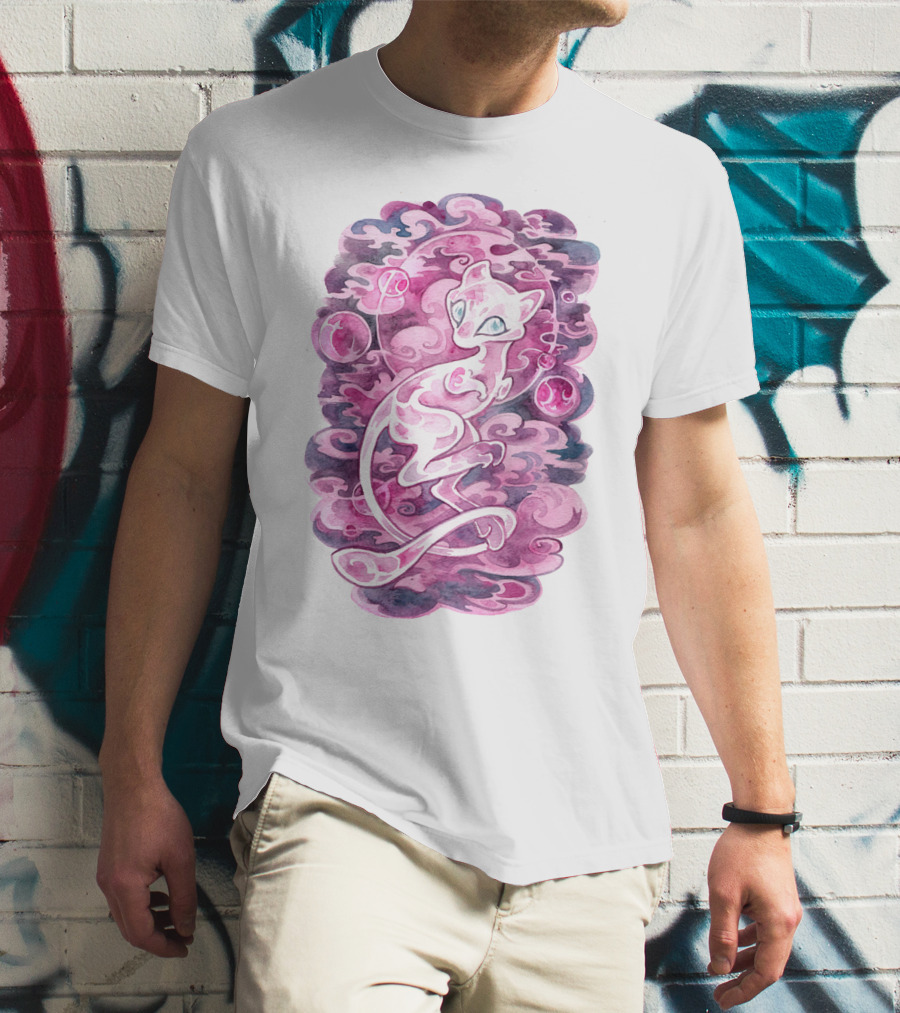 WATERCOLOR POKEMON MEW PURPLE SWIRLS AND ORBS T-Shirt