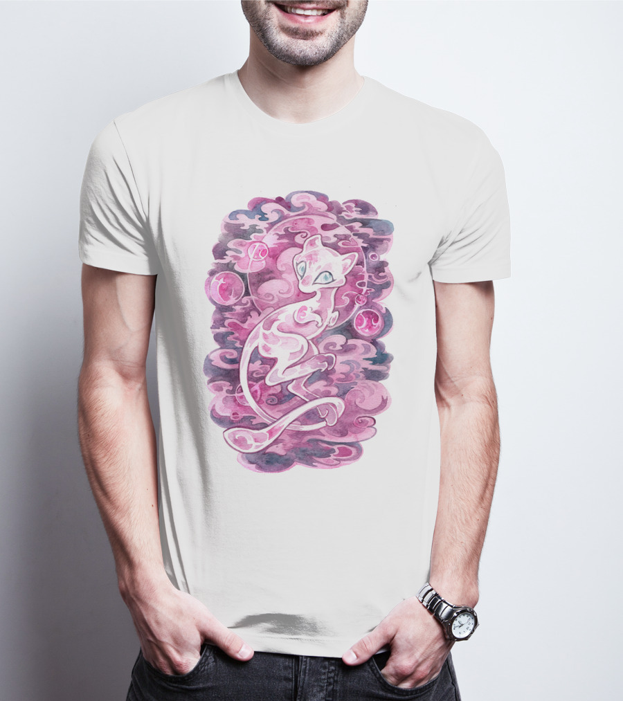 WATERCOLOR POKEMON MEW PURPLE SWIRLS AND ORBS T-Shirt