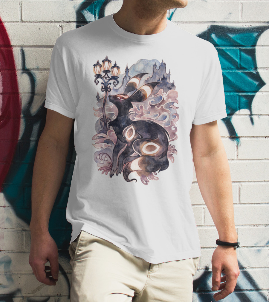 WATERCOLOR POKEMON UMBREON LAMPPOST CASTLE SKY BACKGROUND T-Shirt
