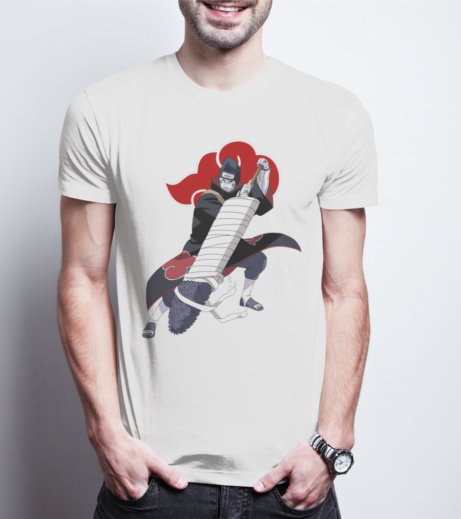 Kisame Hoshigaki Akatsuki Member Wielding Samehada With Red Cloud T-Shirt