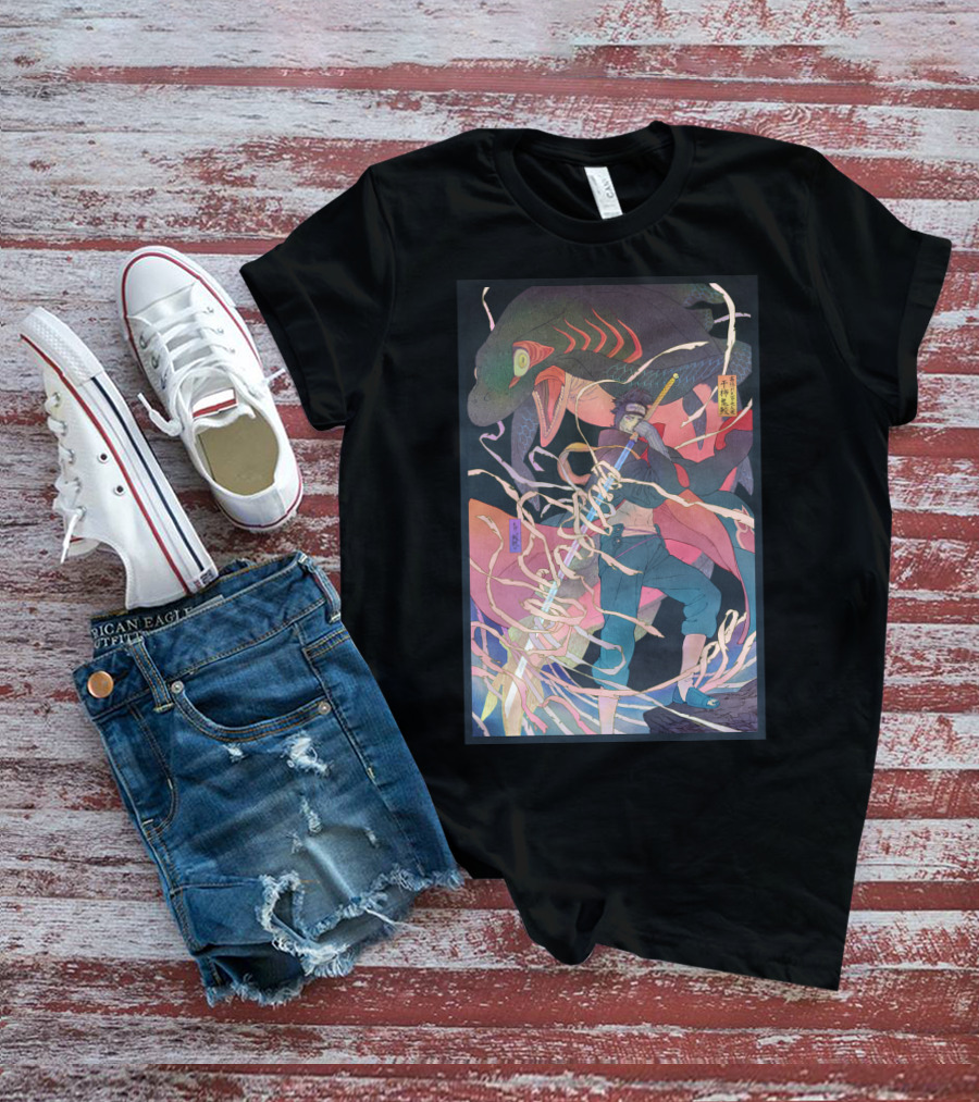 Kisame Sword Wielding Character With Giant Shark And Energy Swirls T-Shirt