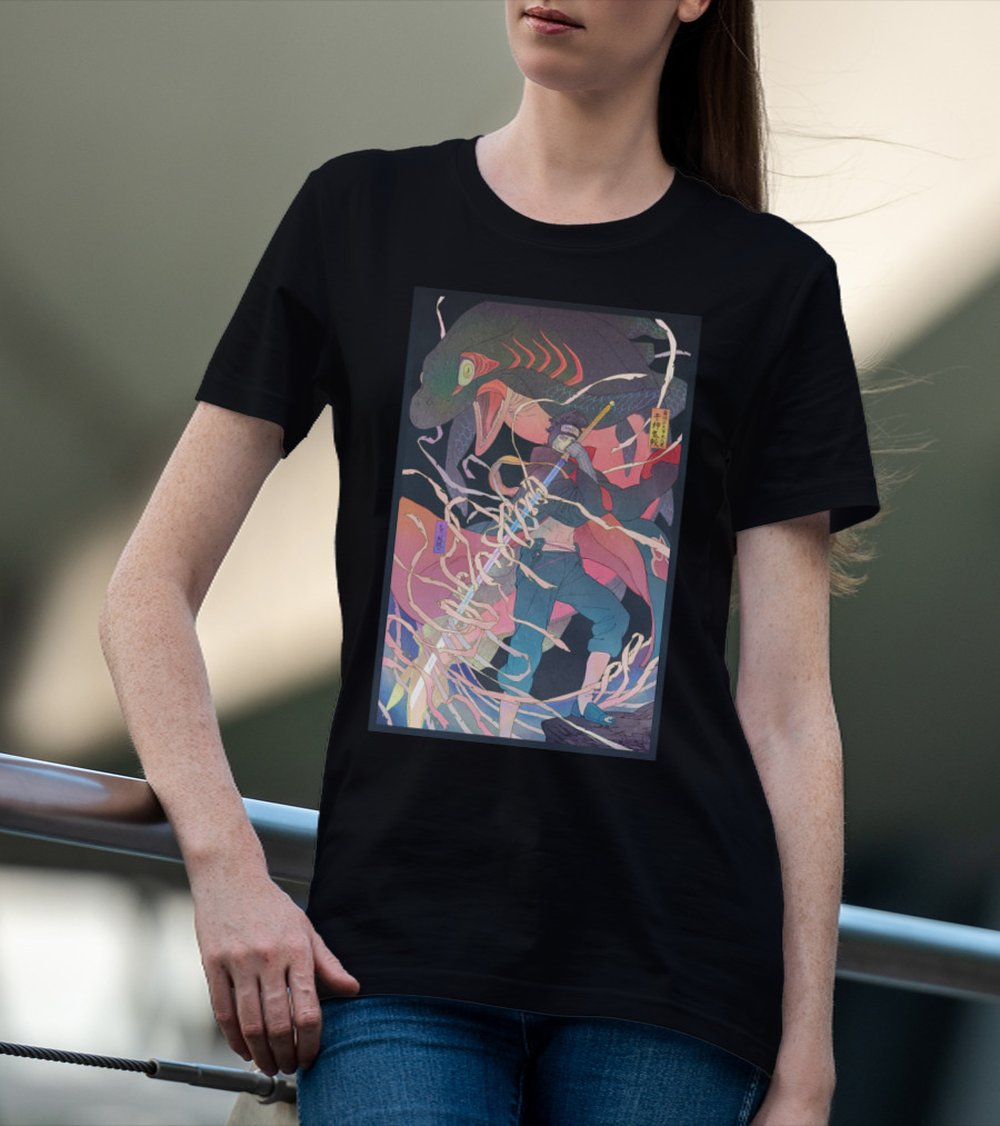 Kisame Sword Wielding Character With Giant Shark And Energy Swirls T-Shirt