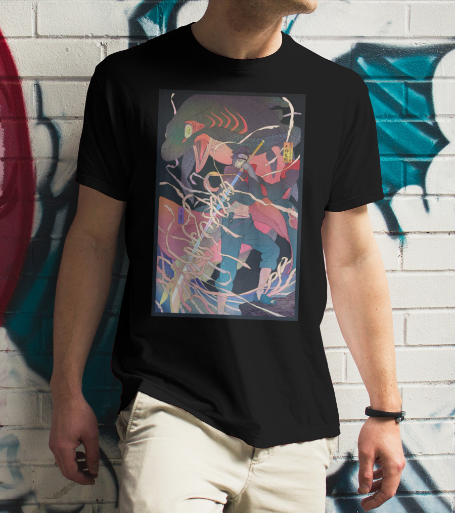 Kisame Sword Wielding Character With Giant Shark And Energy Swirls T-Shirt