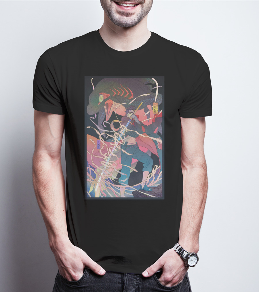 Kisame Sword Wielding Character With Giant Shark And Energy Swirls T-Shirt