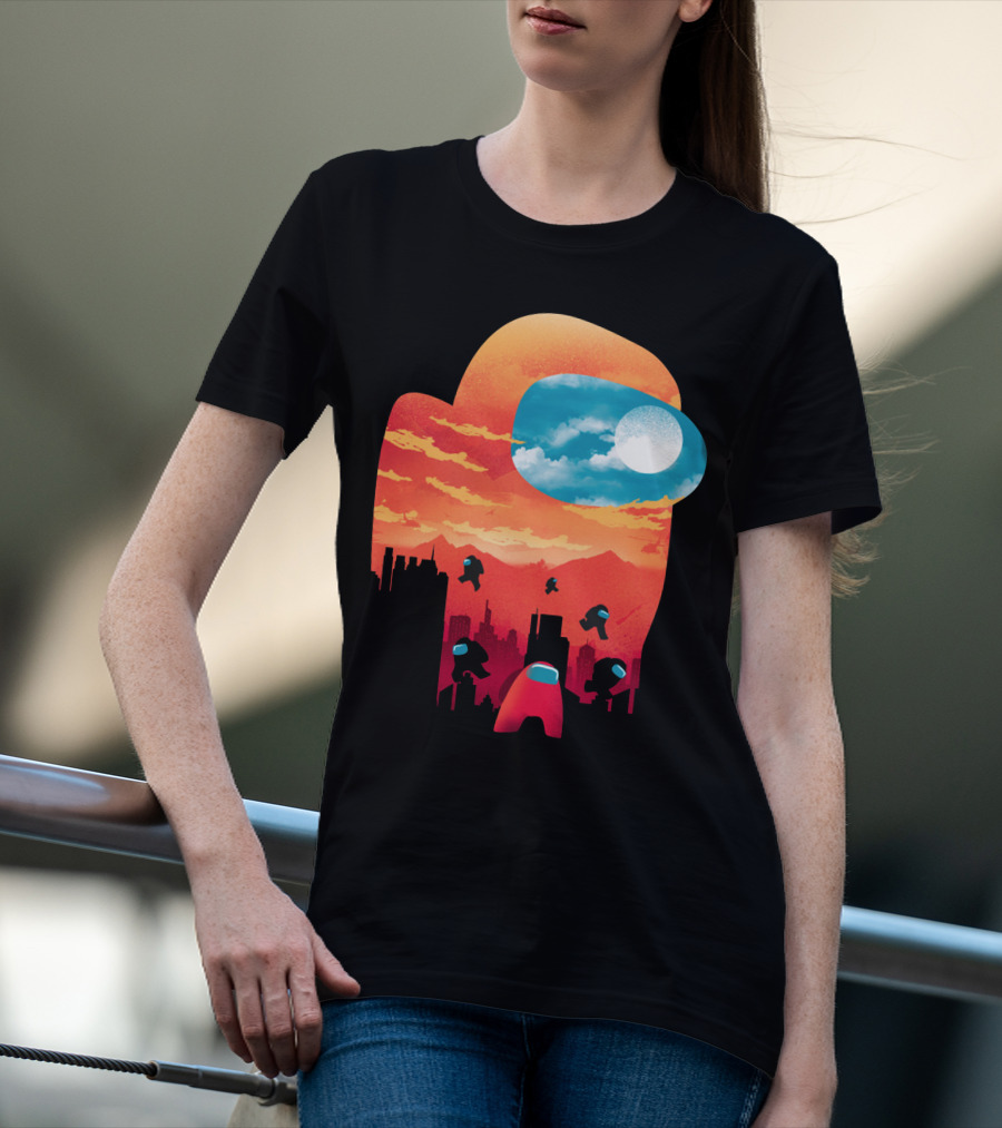 Sunset Among Us Impostors Skyline Scene T-Shirt