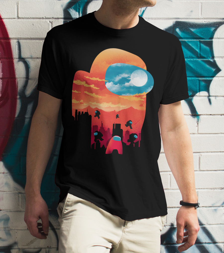 Sunset Among Us Impostors Skyline Scene T-Shirt