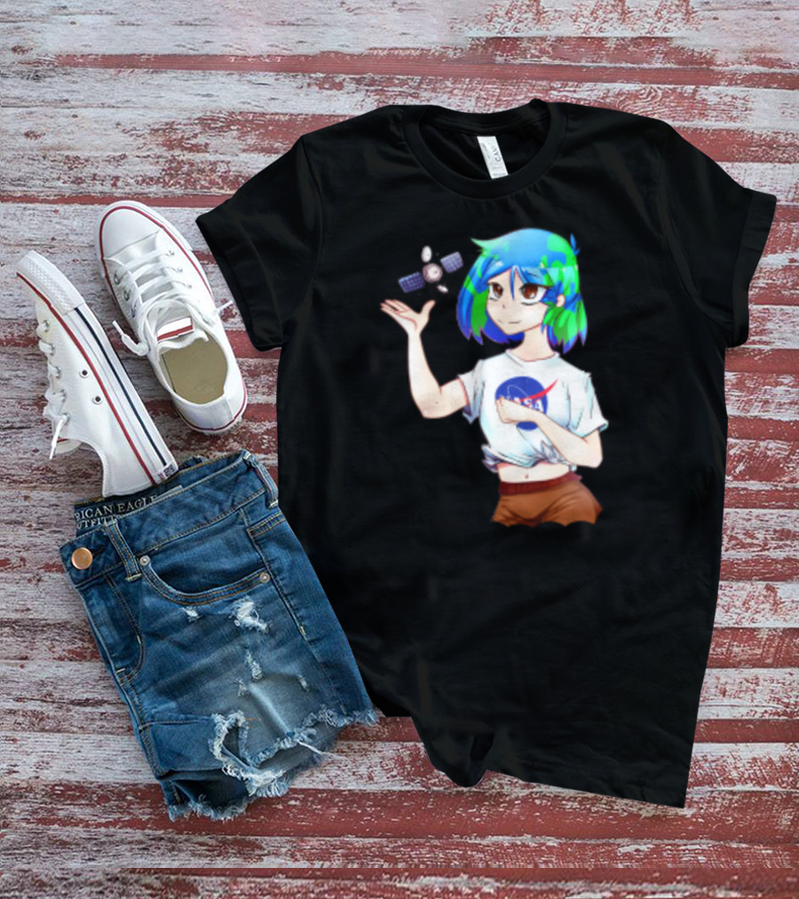 Nasa Back To School Anime Character Featuring Earth Girl And Satellite T-Shirt