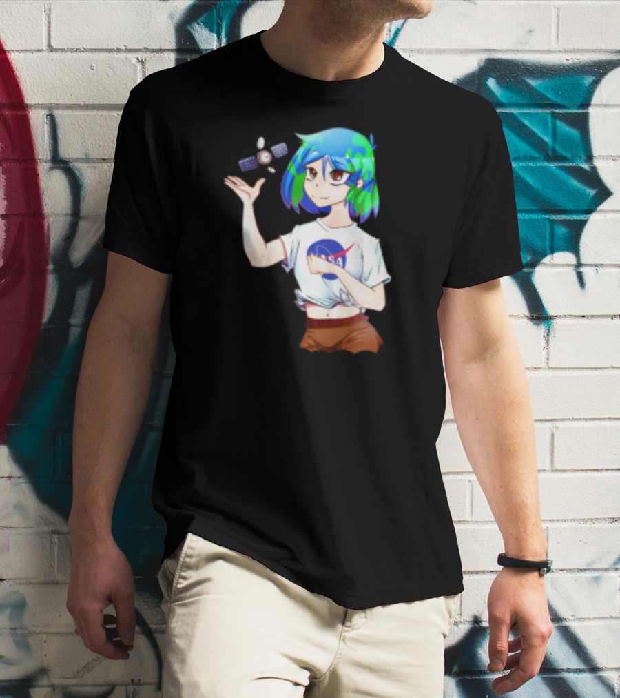 Nasa Back To School Anime Character Featuring Earth Girl And Satellite T-Shirt