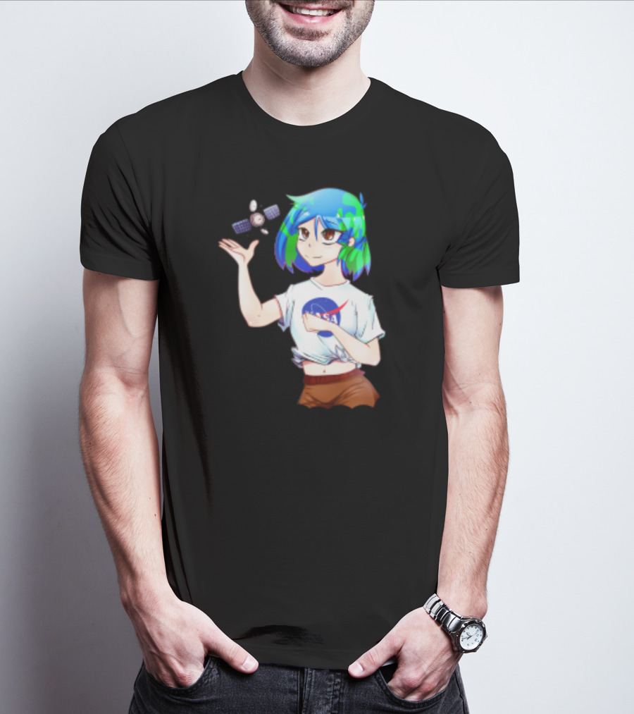 Nasa Back To School Anime Character Featuring Earth Girl And Satellite T-Shirt