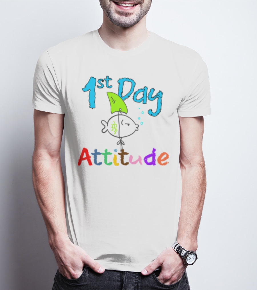 1st Day Attitude With Cartoon Fish T-Shirt