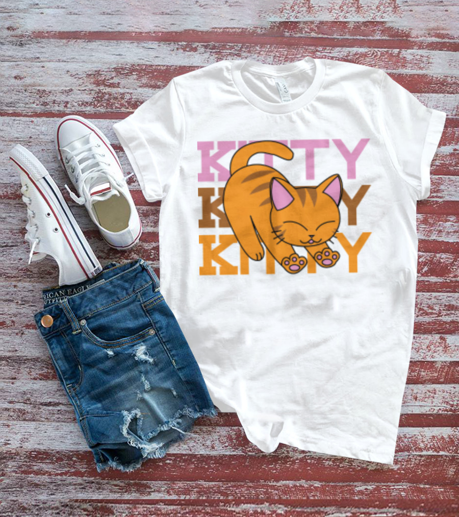 Kitty Kitty Playful Ginger Cat Illustration With Pastel Text T-Shirt