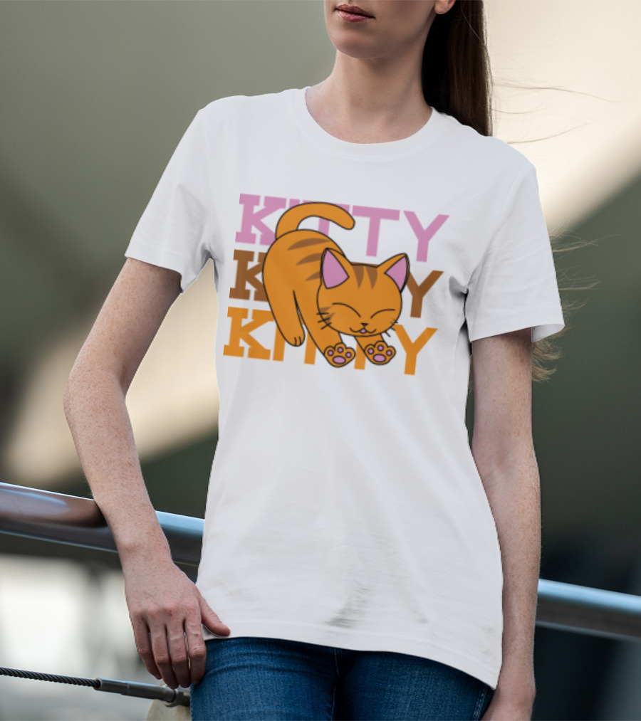 Kitty Kitty Playful Ginger Cat Illustration With Pastel Text T-Shirt