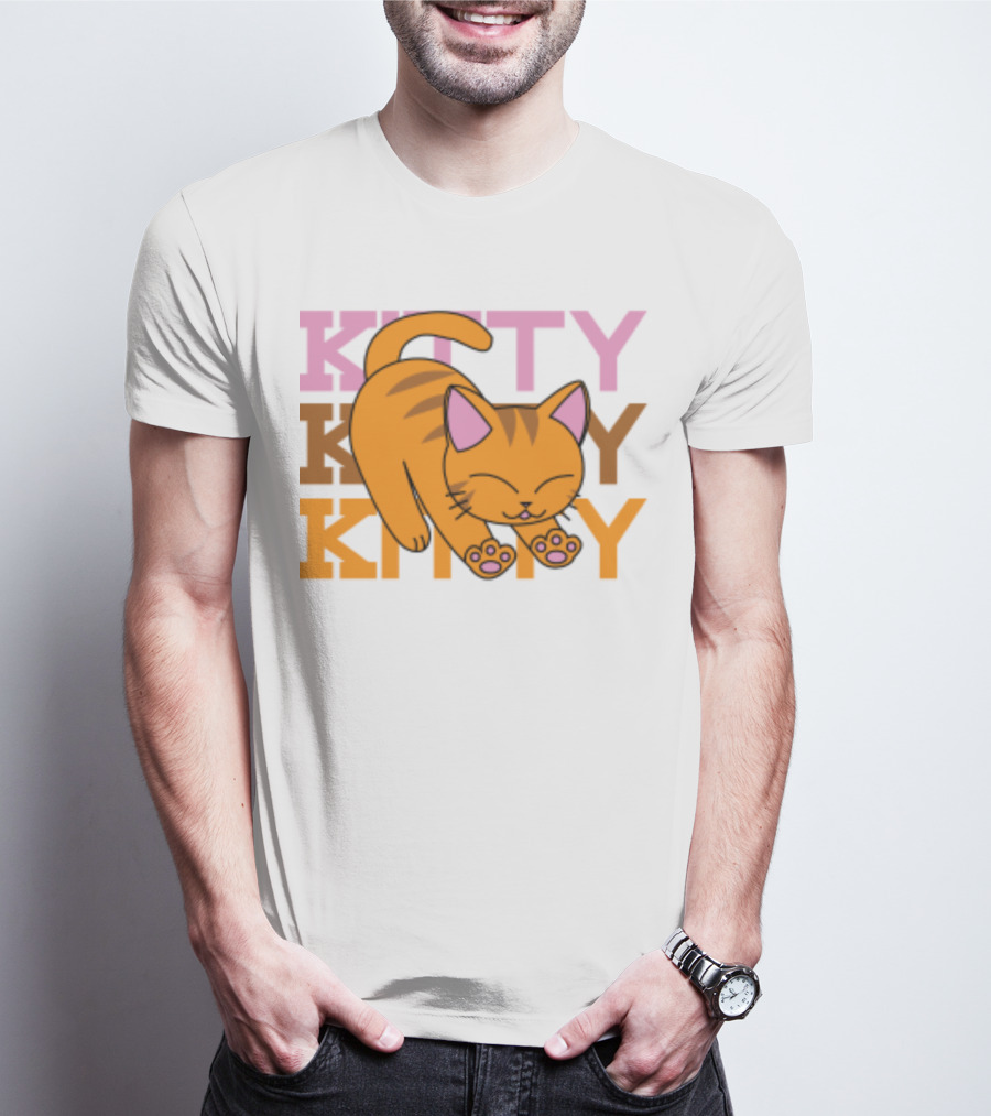 Kitty Kitty Playful Ginger Cat Illustration With Pastel Text T-Shirt