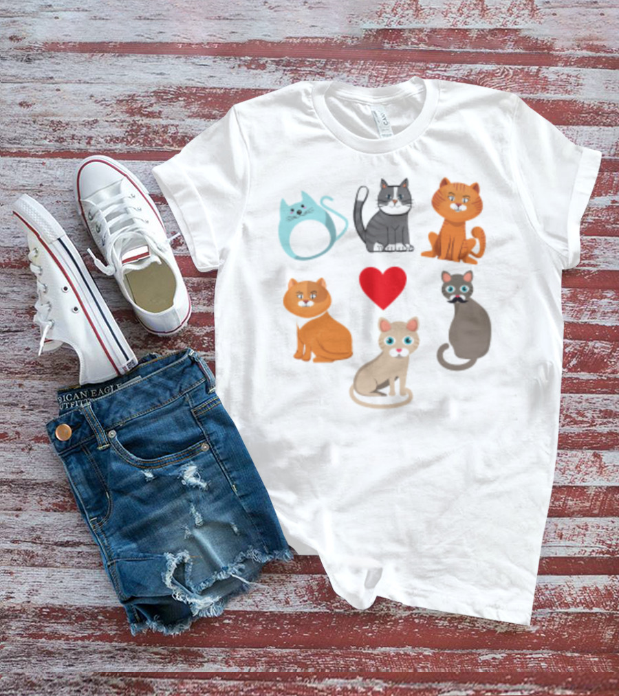 Nice Kitty Love Adorable Cats And Heart T-Shirt