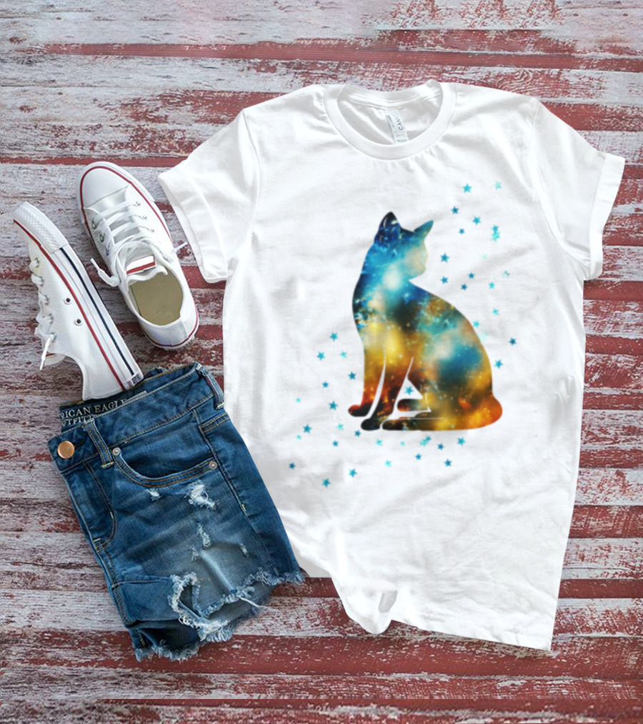 Galaxy Kitty Celestial Cat With Cosmic Stars T-Shirt