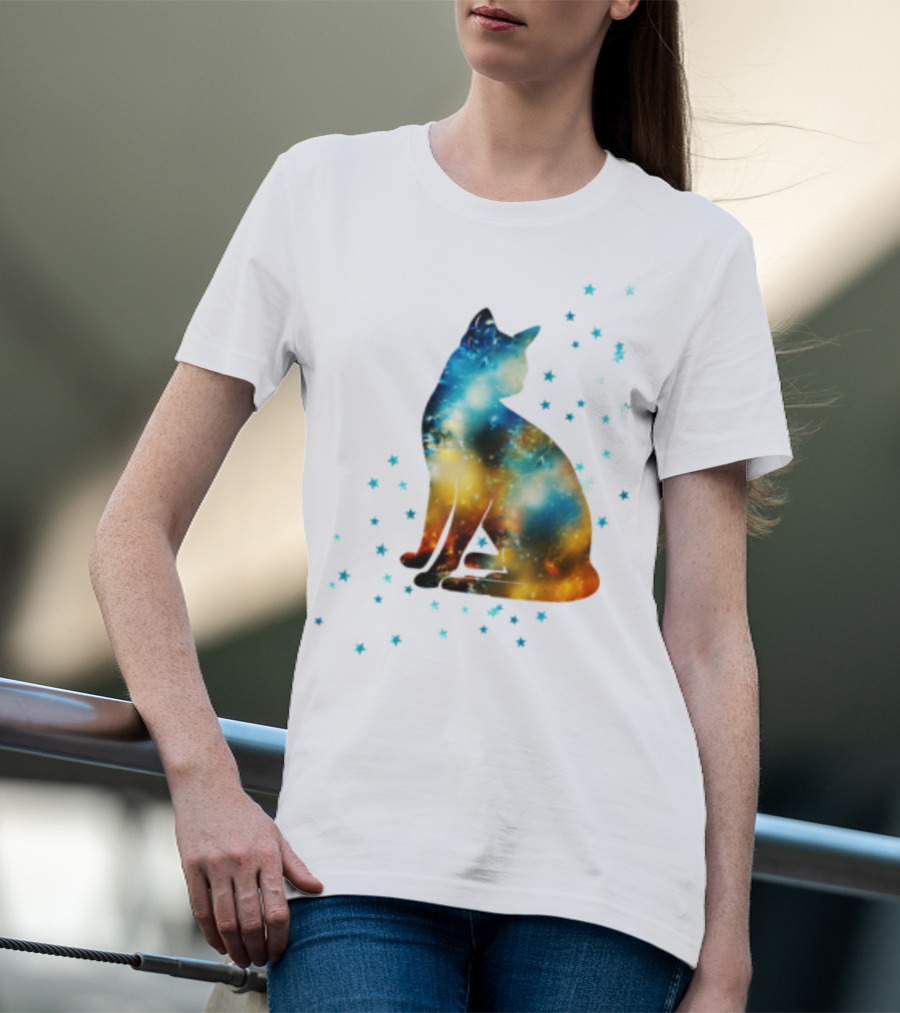 Galaxy Kitty Celestial Cat With Cosmic Stars T-Shirt