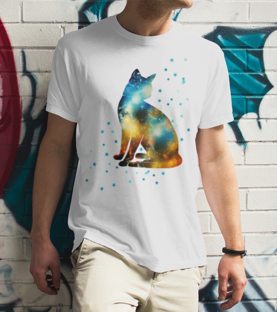 Galaxy Kitty Celestial Cat With Cosmic Stars T-Shirt