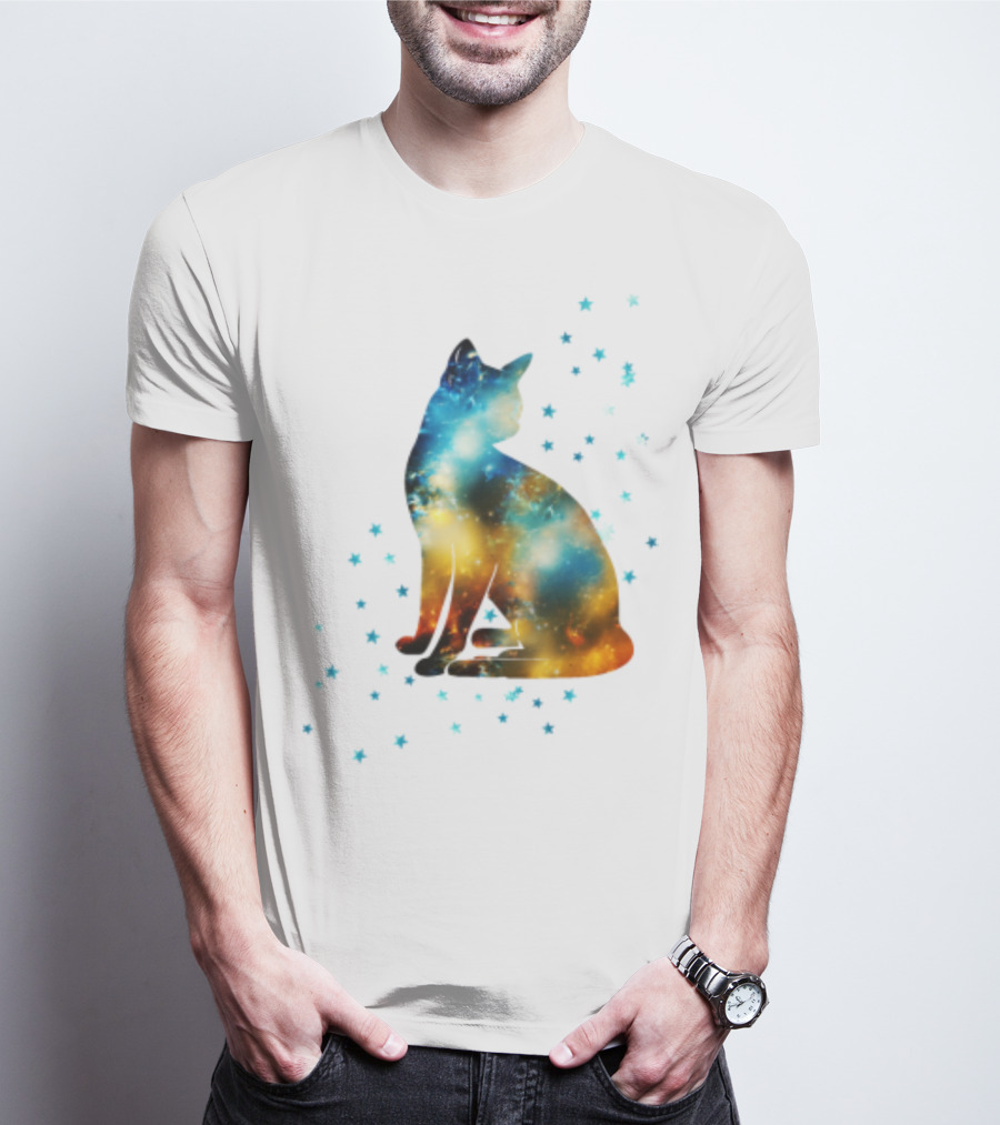 Galaxy Kitty Celestial Cat With Cosmic Stars T-Shirt
