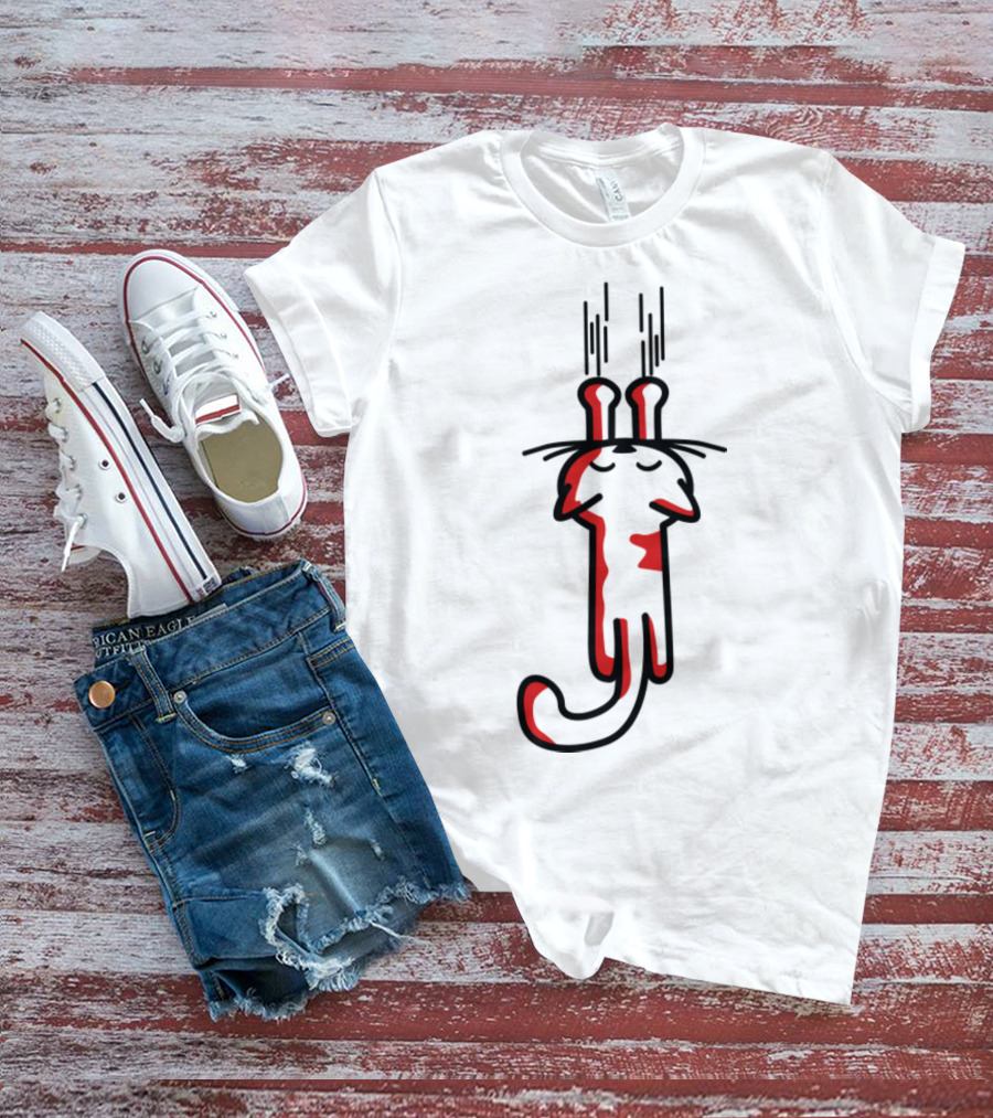Minimalist Red And White Cartoon Cat With Long Ears Design From 'My Kitty Cats T-Shirt