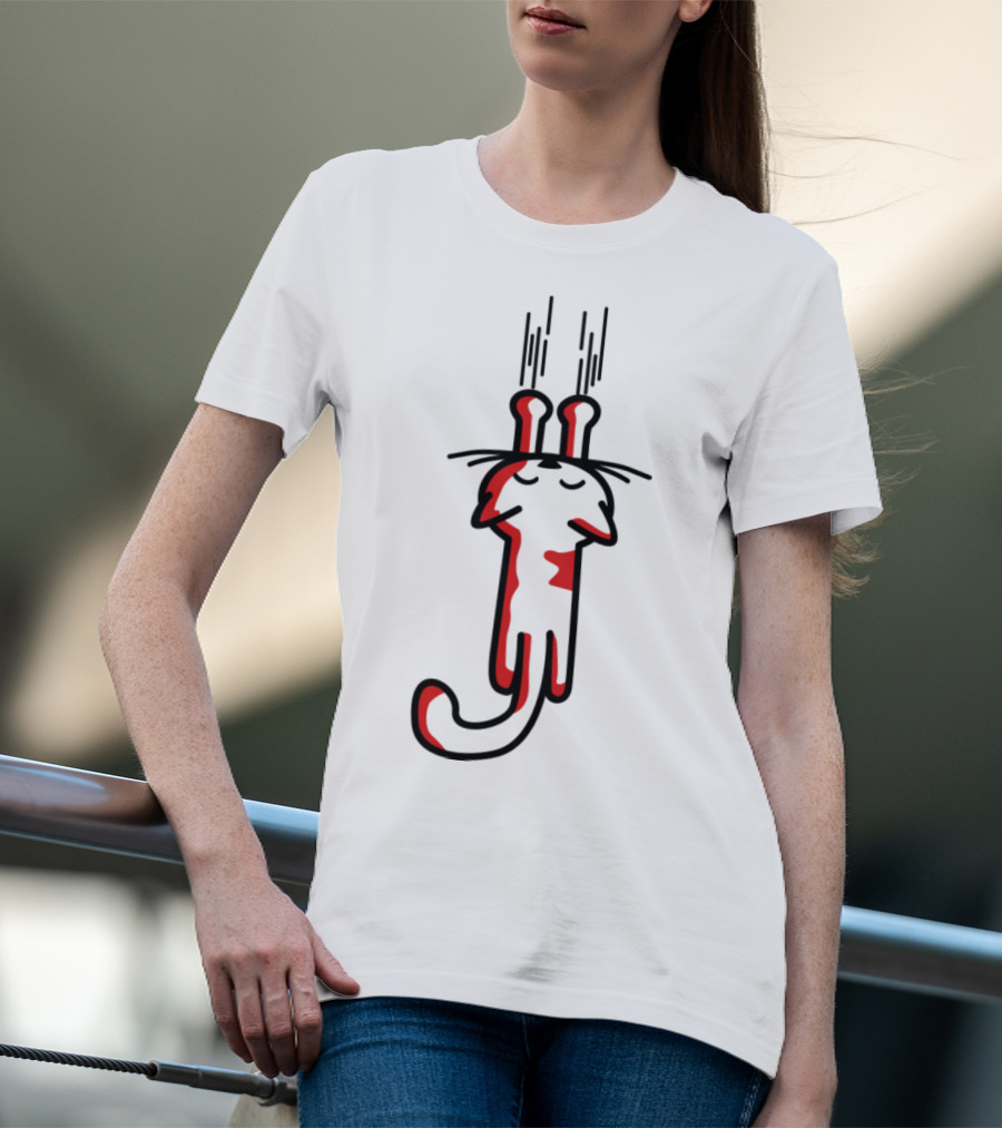 Minimalist Red And White Cartoon Cat With Long Ears Design From 'My Kitty Cats T-Shirt