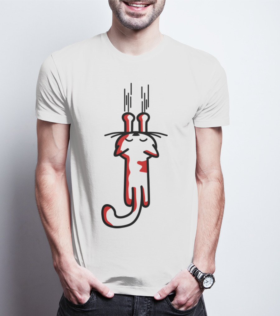 Minimalist Red And White Cartoon Cat With Long Ears Design From 'My Kitty Cats T-Shirt