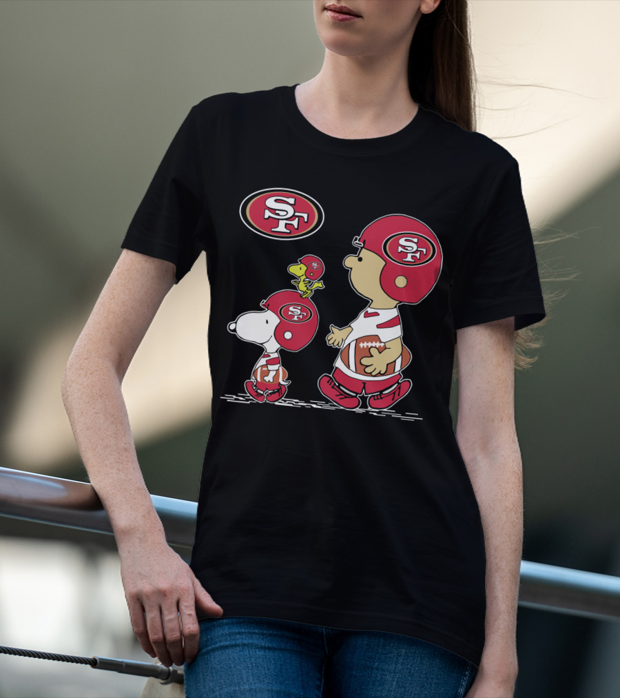 Christmas Peanuts Cute Football San Francisco 49ers Snoopy Woodstock Helmet Charlie Brown T-Shirt
