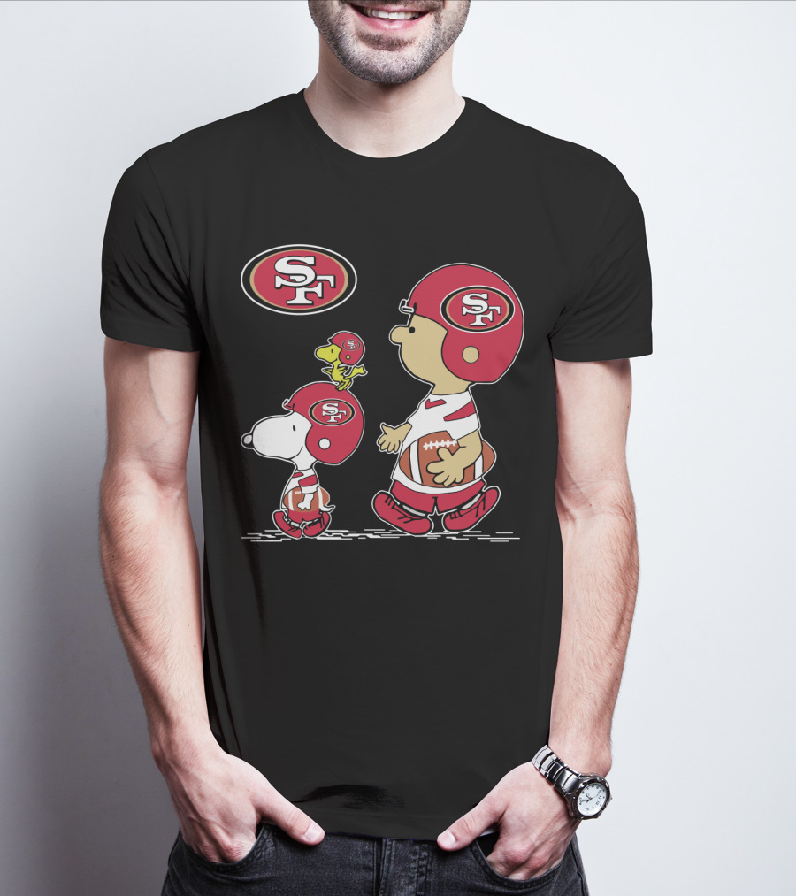 Christmas Peanuts Cute Football San Francisco 49ers Snoopy Woodstock Helmet Charlie Brown T-Shirt