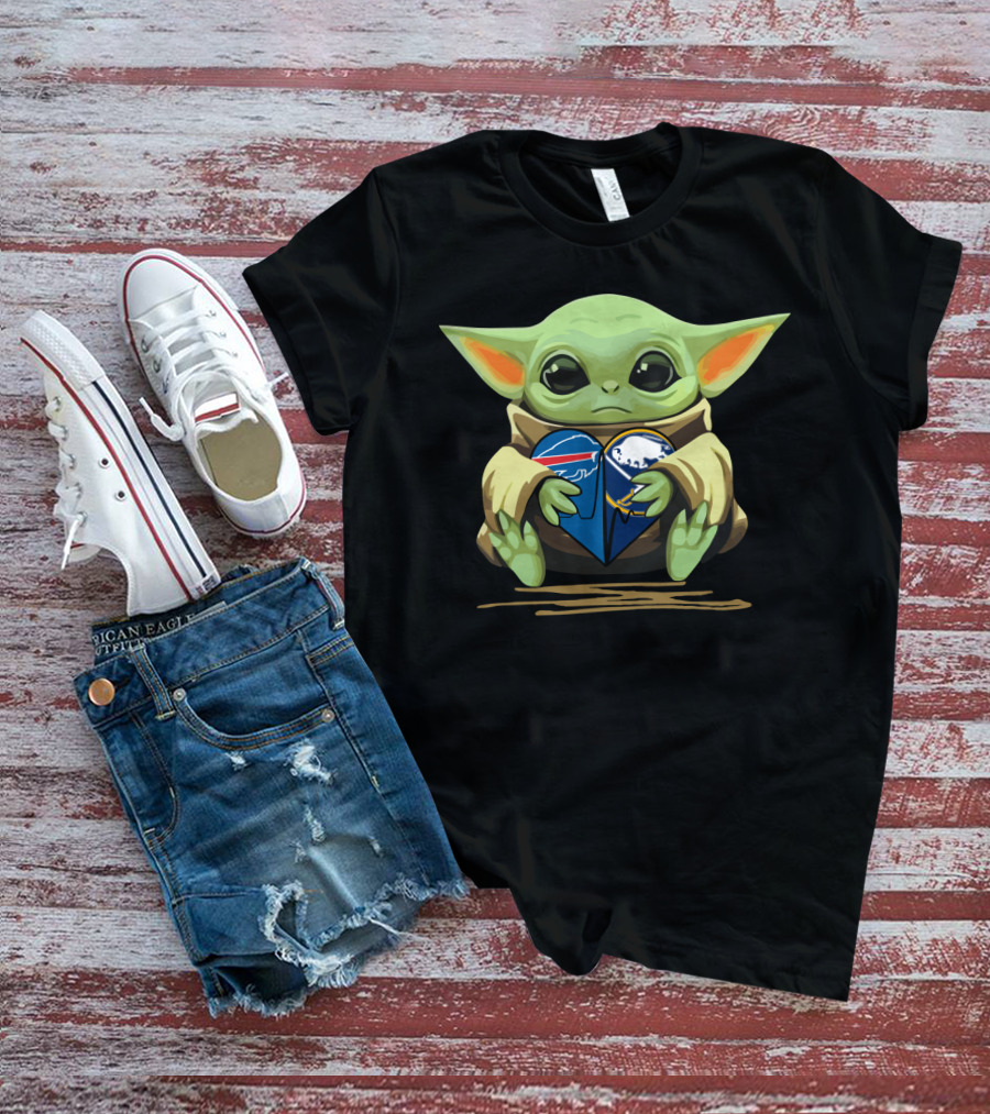 Baby Yoda Holding Buffalo Bills Sabres T-Shirt