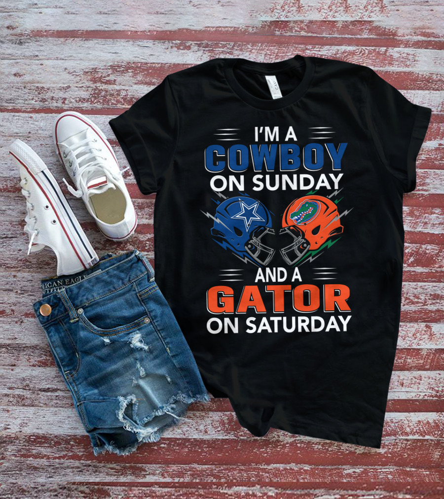 I'm A Cowboy On Sunday And A Gator On Saturday Football Helmets T-Shirt