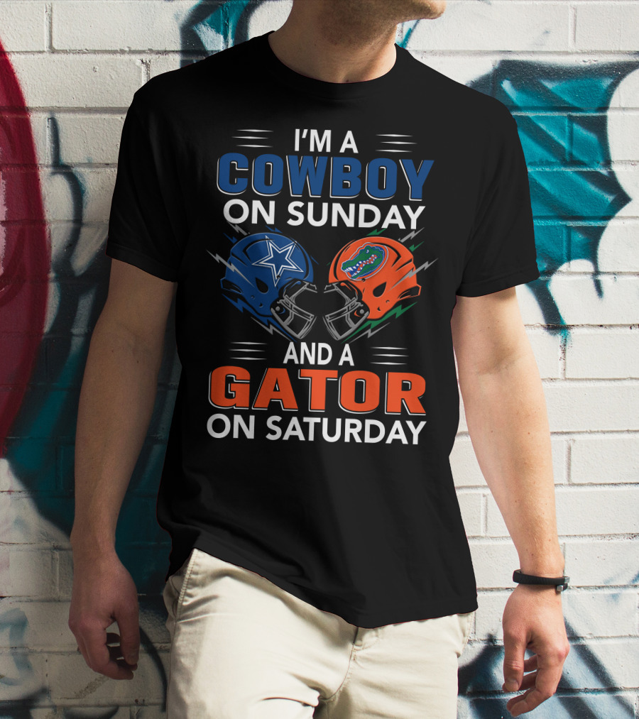 I'm A Cowboy On Sunday And A Gator On Saturday Football Helmets T-Shirt
