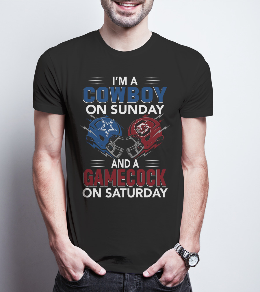 I'm A Cowboy On Sunday And A Gamecock On Saturday Football Helmets Showdown T-Shirt
