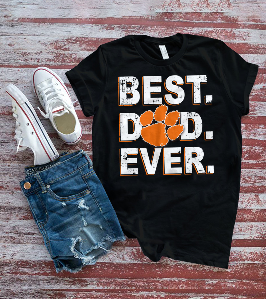Best Dad Ever Orange Paw Print T-Shirt