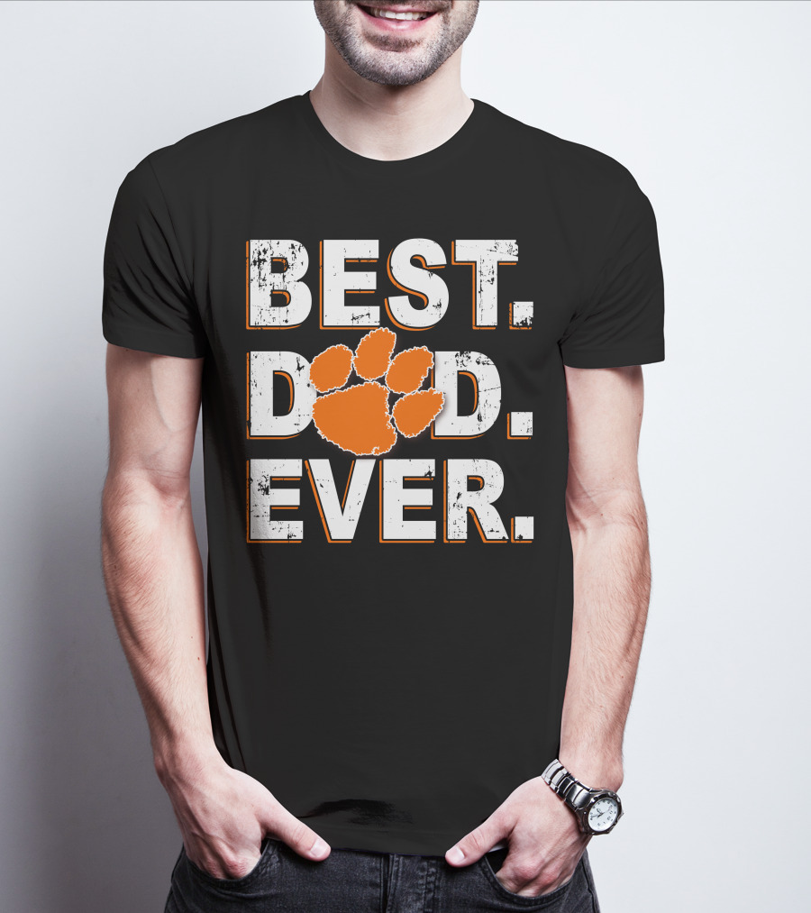 Best Dad Ever Orange Paw Print T-Shirt