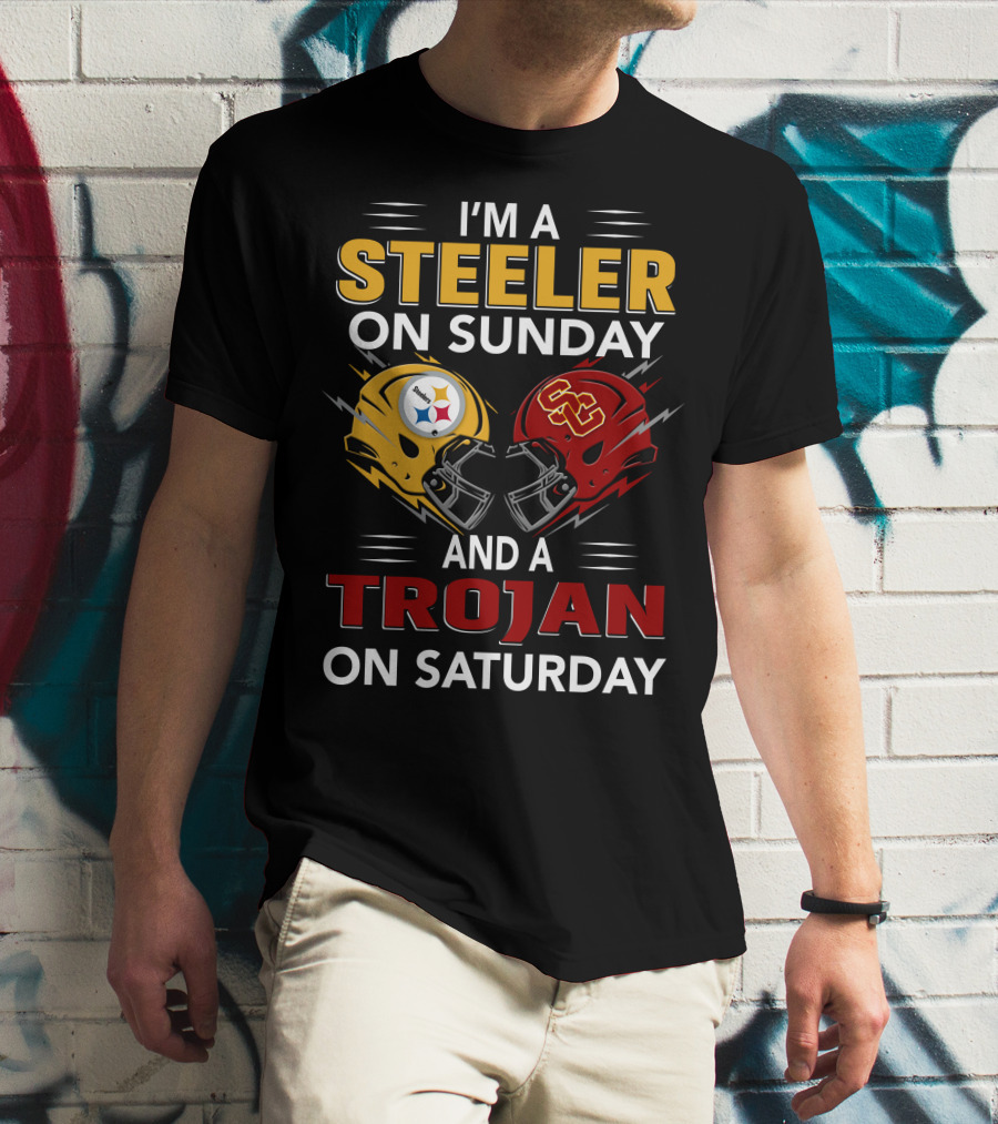 I'm A Steeler On Sunday And A Trojan On Saturday With Helmet T-Shirt