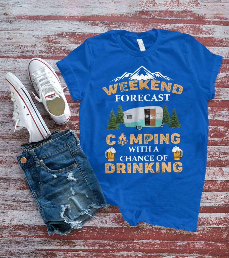 Weekend Forecast Camping Drinking Shasta COMPACT Trailer T-Shirt