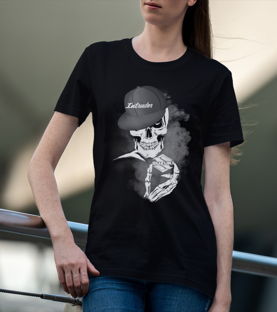 Suzuki Intruder Skull With Hat And Smoke Motif T-Shirt