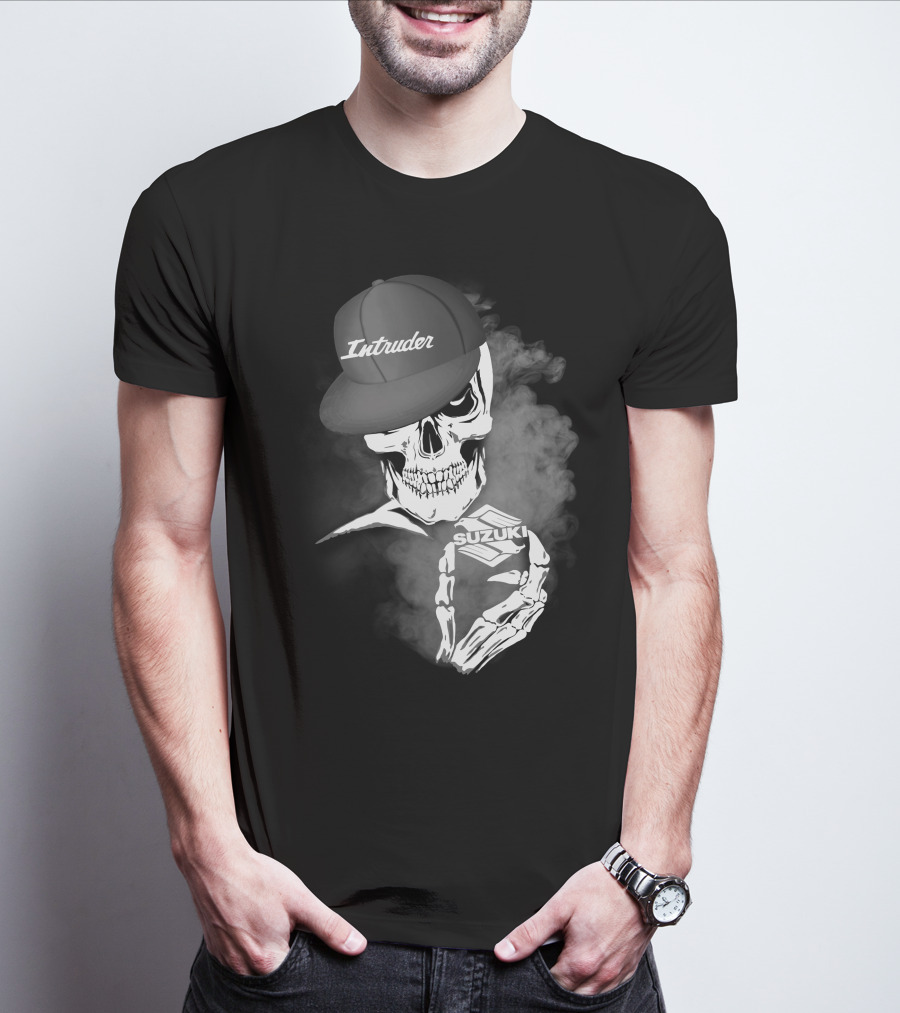 Suzuki Intruder Skull With Hat And Smoke Motif T-Shirt