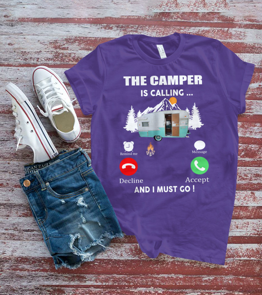 The Camper Is Calling And I Must Go Vintage Shasta Compact Trailers T-Shirt