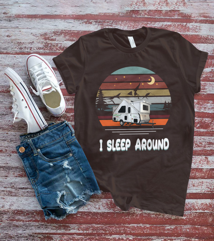 Aliner Camping I Sleep Around Camper Retro Mountain Scenery T-Shirt