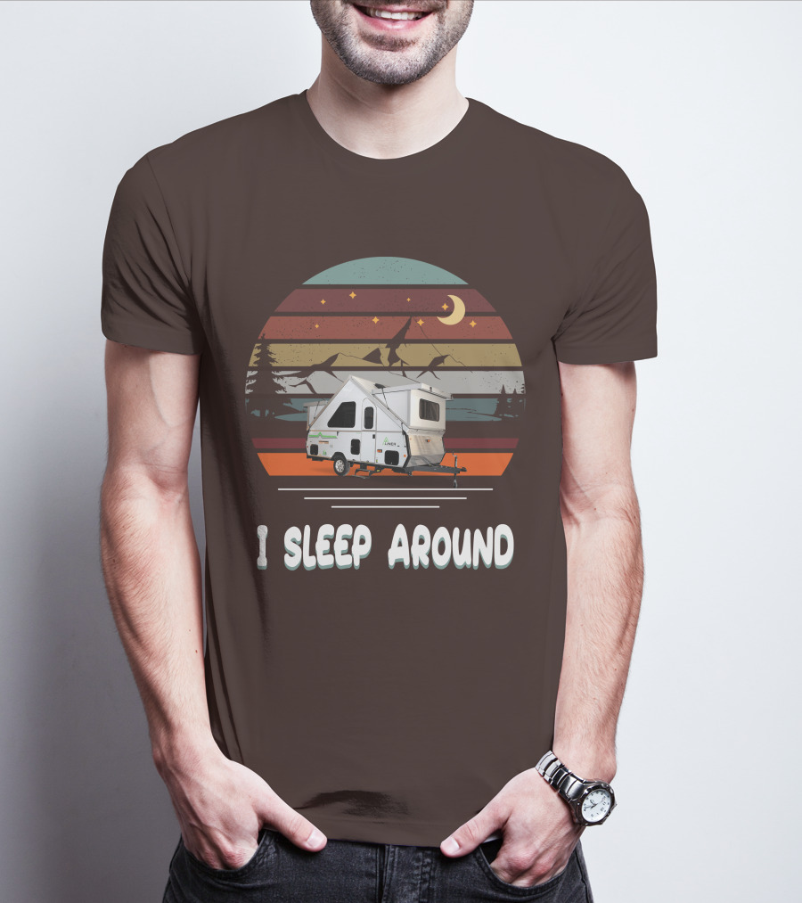 Aliner Camping I Sleep Around Camper Retro Mountain Scenery T-Shirt
