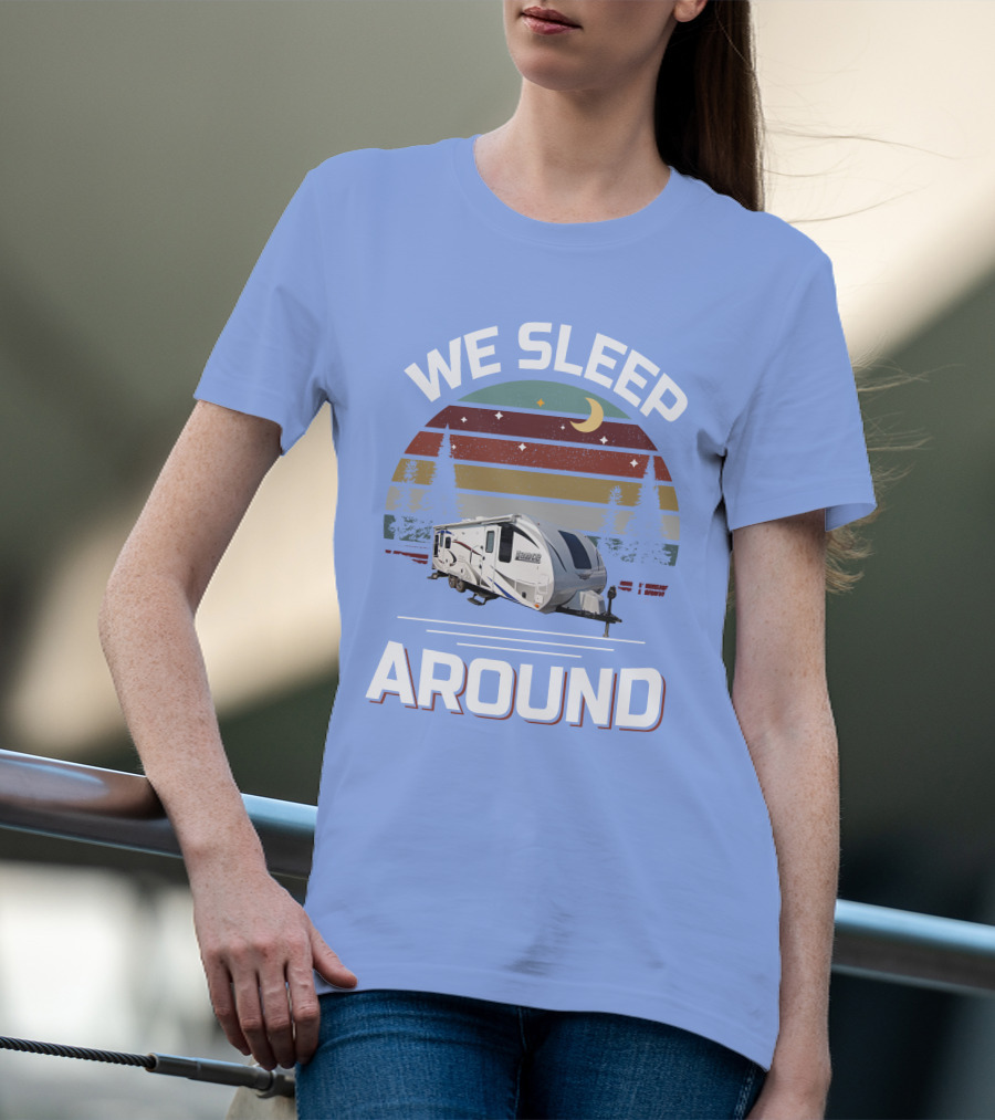 WE SLEEP AROUND Camper Moon Trees Retro Stripes T-Shirt
