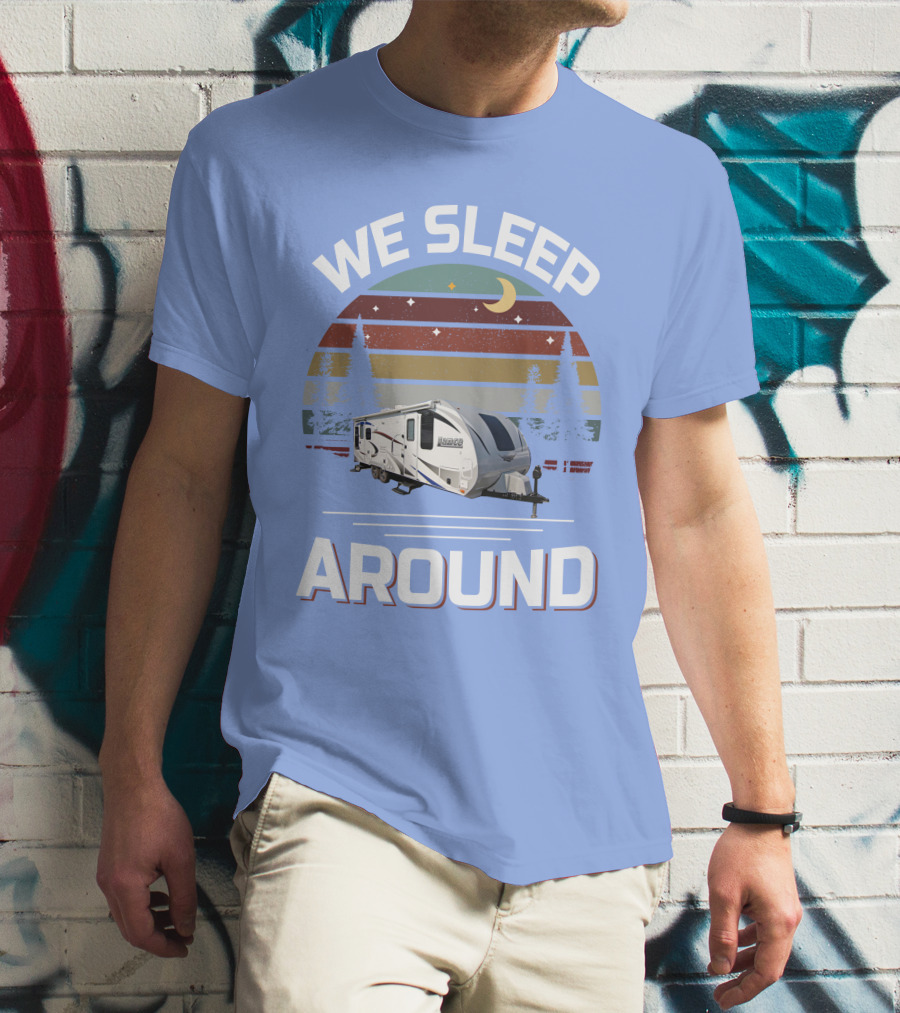 WE SLEEP AROUND Camper Moon Trees Retro Stripes T-Shirt