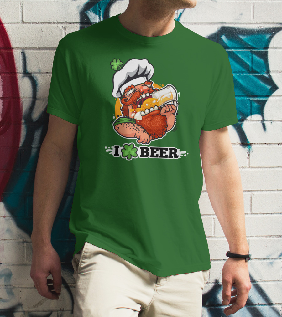 Irish Chef Shamrock I Love Beer T-Shirt